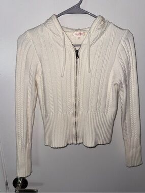Stella Tweed Cream Cable-Knit Zip Hoodie